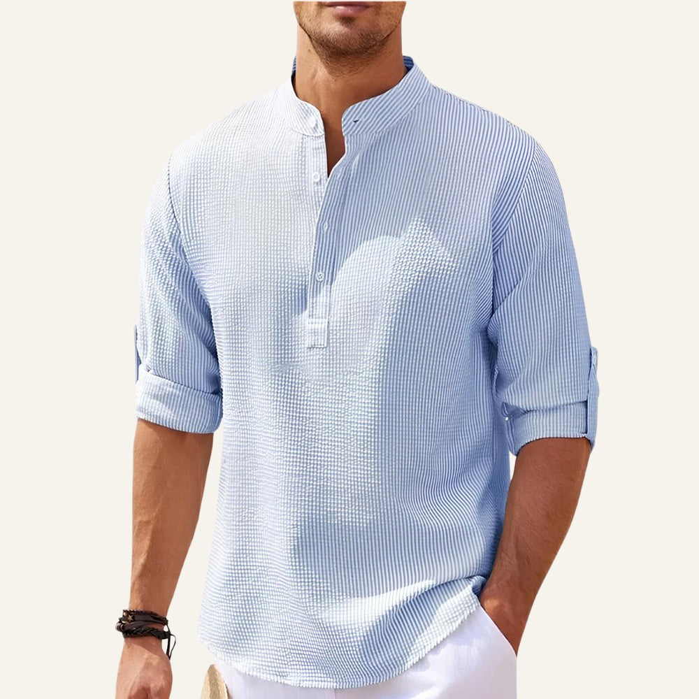 Camisa Masculina Gola Padre Casual Old Money Ascot azul clara