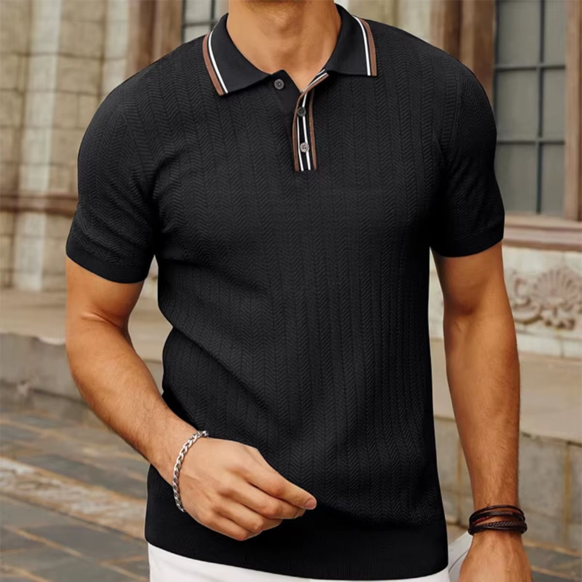 Ribbed Polo Shirt Loreanni black