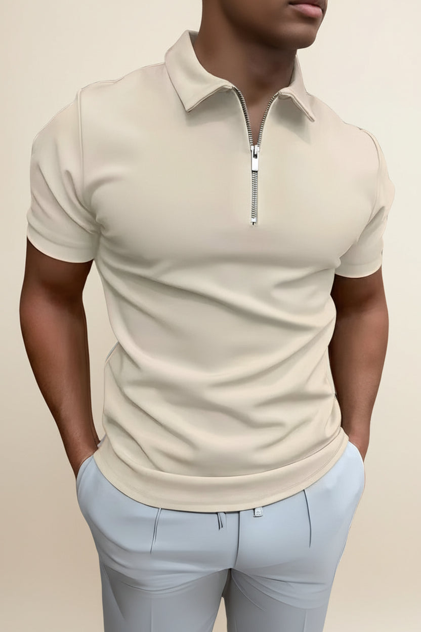 Camisa Polo Masculina Old Money com Meio Zíper Perion Bege