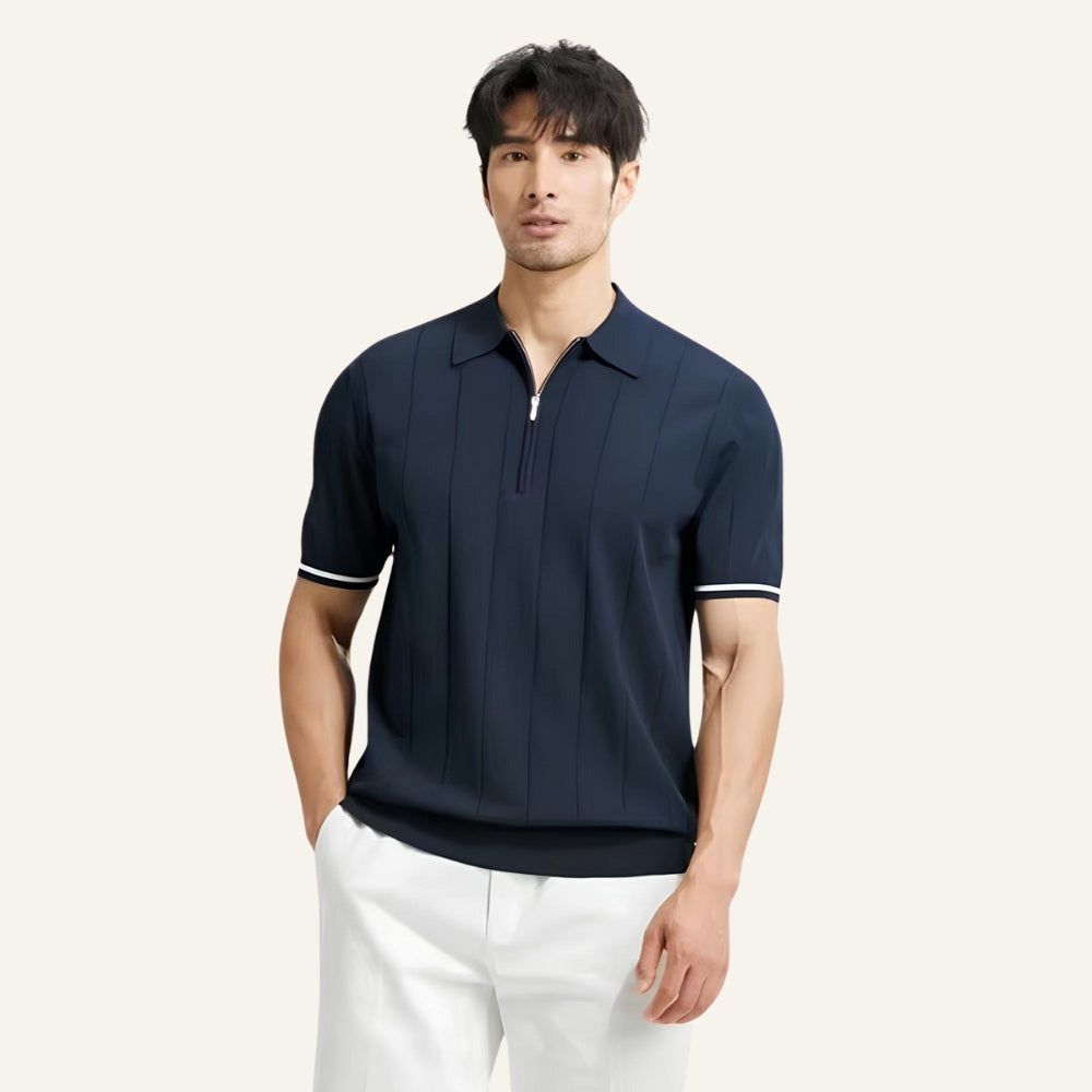 Camisa Polo Masculina com Meio Zíper Old Money Valence Azul Marinho