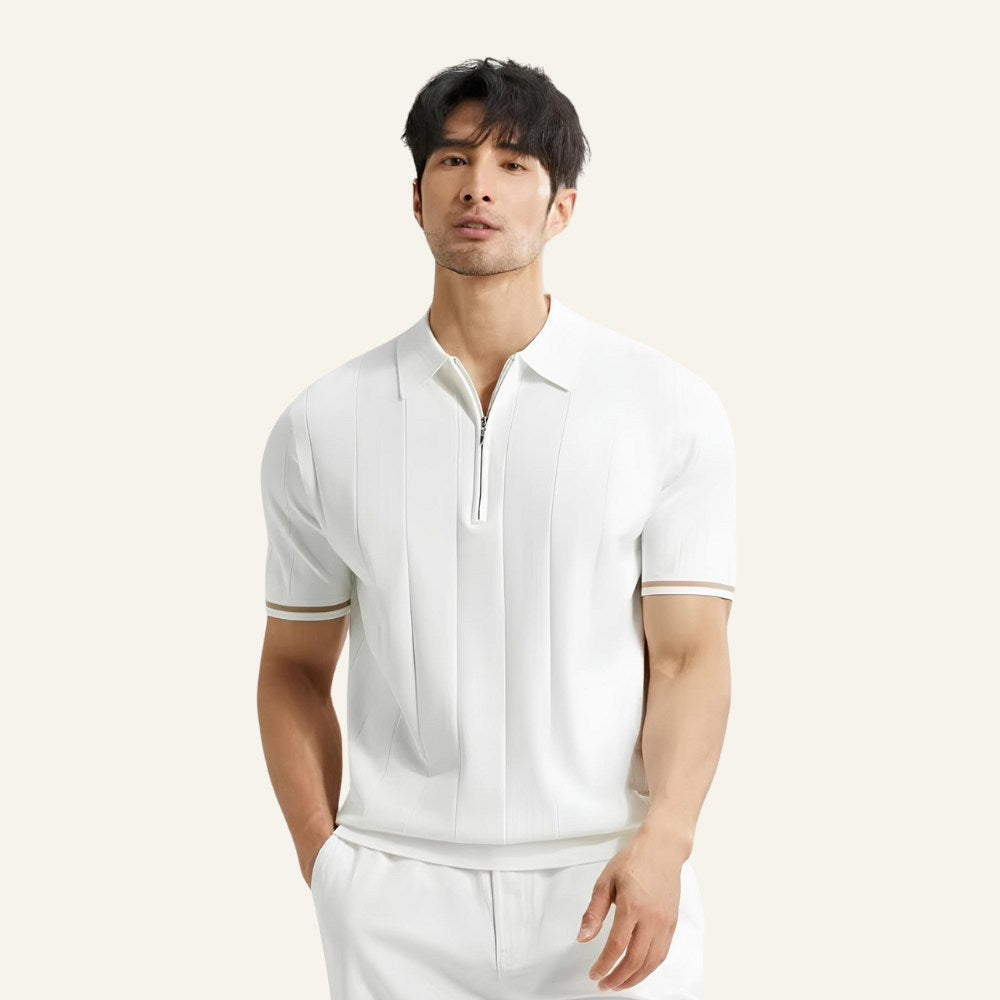 Camisa Polo Masculina com Meio Zíper Old Money Valence Branca