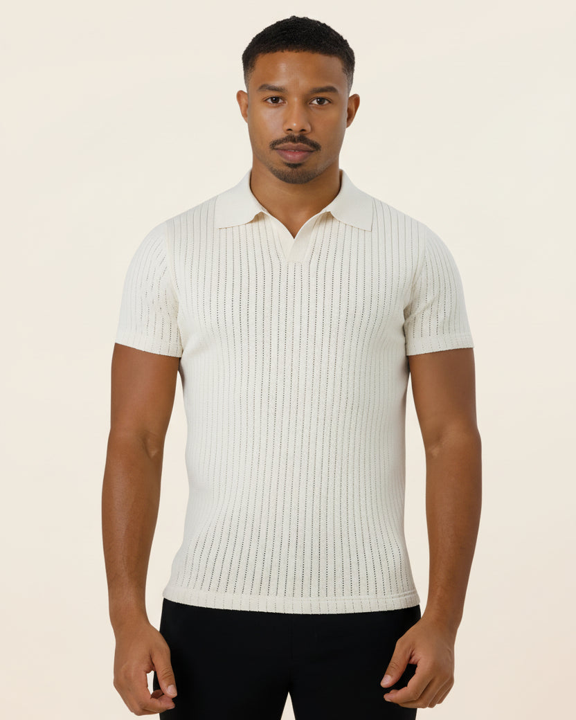 Camisa Polo Masculina de Malha Old Money Saville Branca