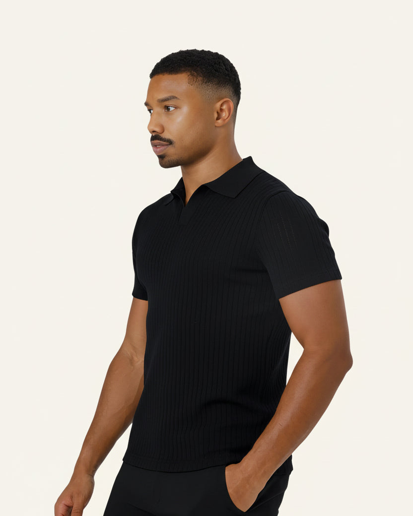 Camisa Polo Masculina de Malha Old Money Saville Preta 