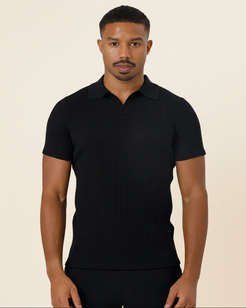 Camisa Polo Masculina de Malha Old Money Saville Preta