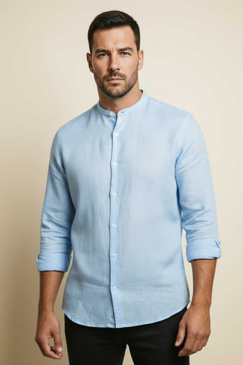 Camisa de Linho Manga Longa Varenne azul claro