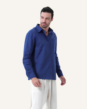 Camisa de Linho Masculina Manga Longa Milford azul marinho 
