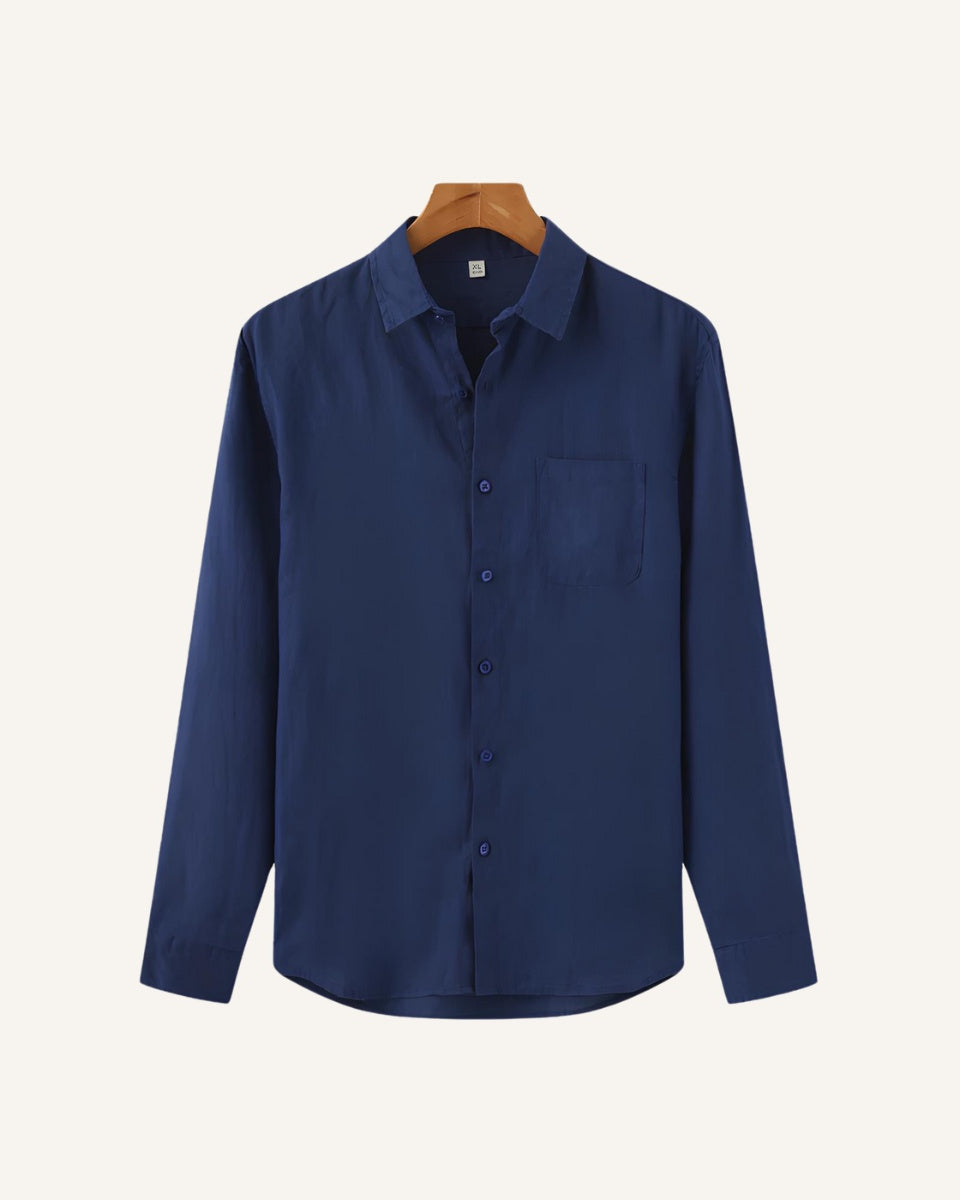Camisa de Linho Masculina Manga Longa Milford azul marinho 