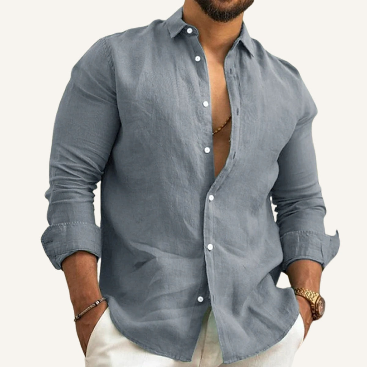 Camisa de Linho Masculina Verano cinza