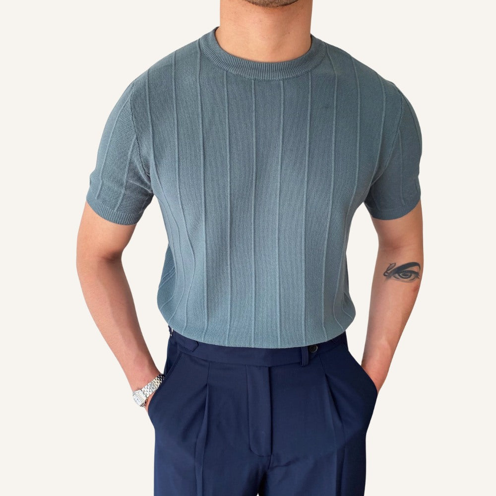 Camiseta Masculina Malha Texturizada Old Money Belgrano Cinza 1