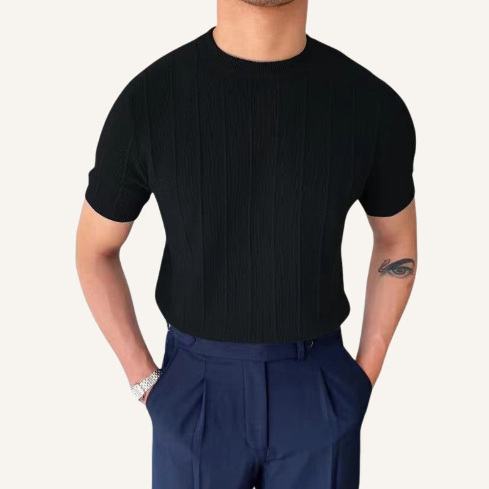 Camiseta Masculina Malha Texturizada Old Money Belgrano Preta 1