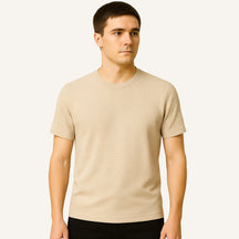 Camiseta Masculina Old Money Básica Texturizada Belmont Bege 