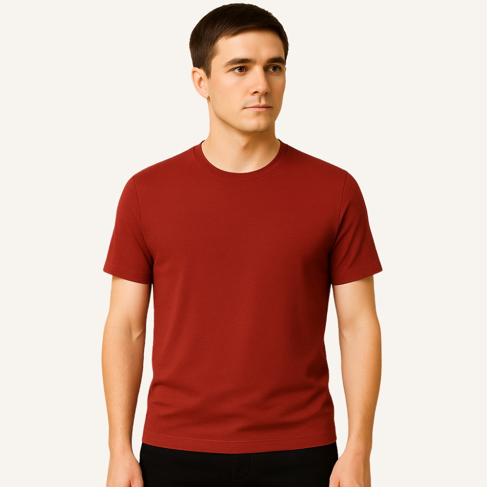 Camiseta Masculina Old Money Básica Texturizada Belmont Vermelha 3