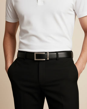 Cinto de Couro Masculino Monarch Civano Preto Fivela Prata