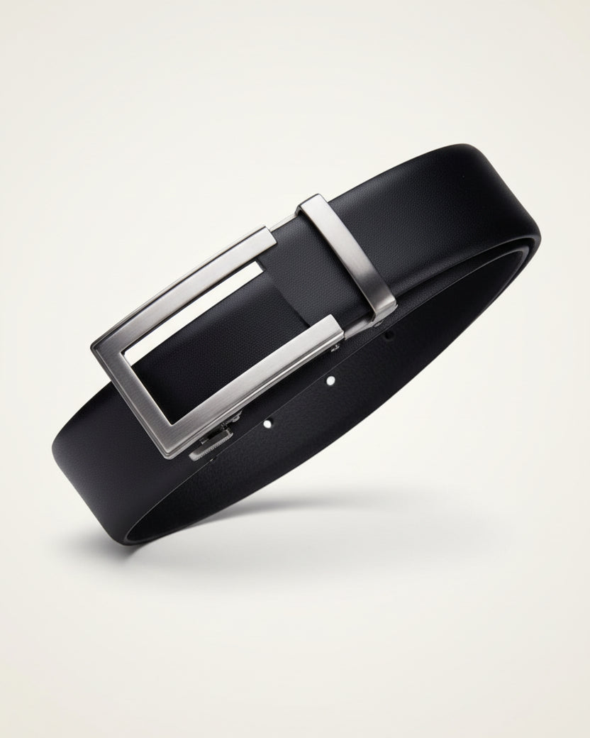 Cinto de Couro Masculino Monarch Civano Preto Fivela Prata