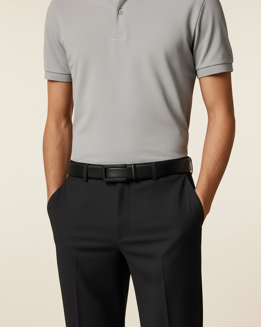Cinto de Couro Masculino Monarch Civano Preto Fivela Preta