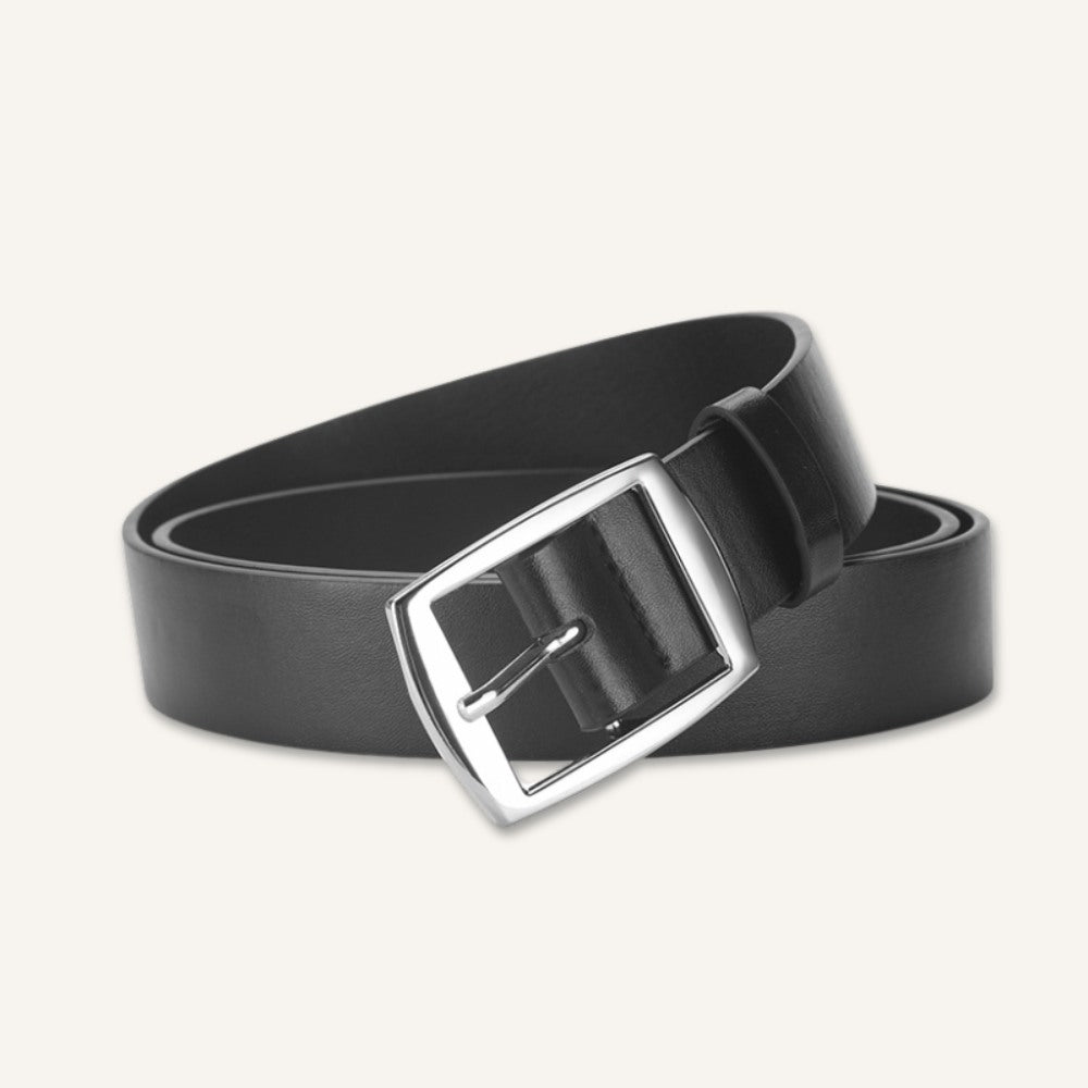 Cinto de Couro Old Money Civano Preto Fivela Prata