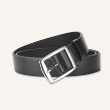 Cinto de Couro Old Money Civano Preto Fivela Prata