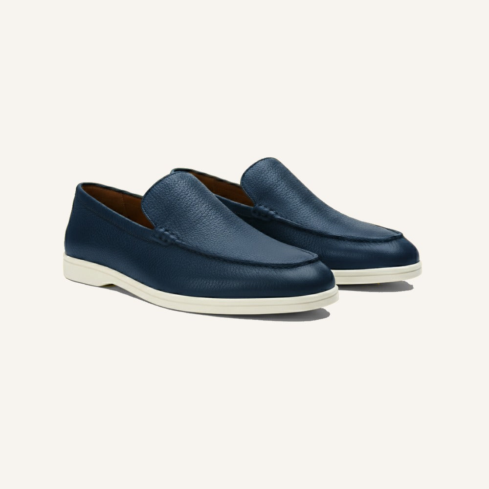 Men's blue cow leather loafer by SanValier, with a visible stitched accent.