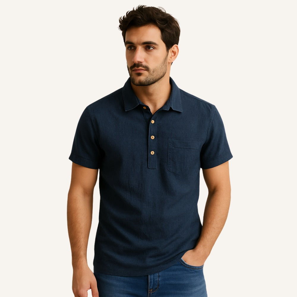 Men’s Linen Polo Shirt - Salerno navym blue