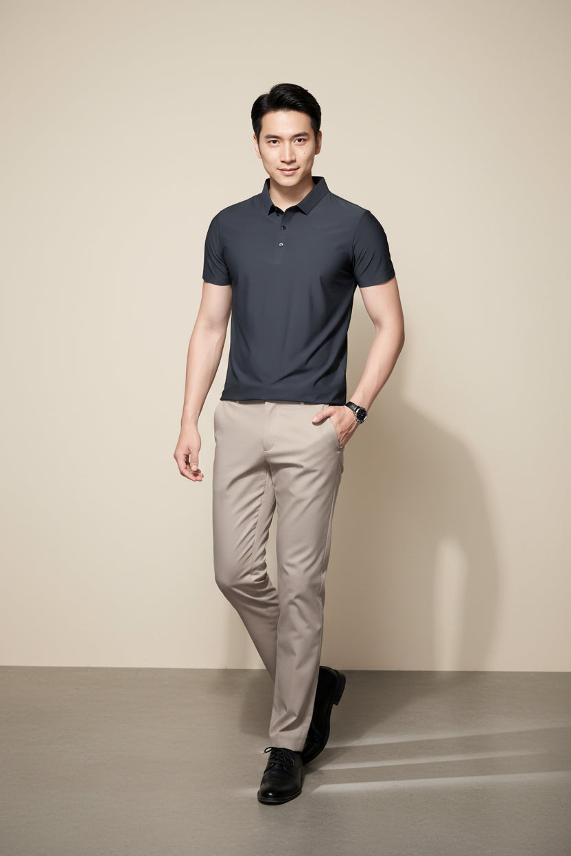 Men’s Premium Ice Silk Polo Shirt – Wrinkle-Resistant BLACK