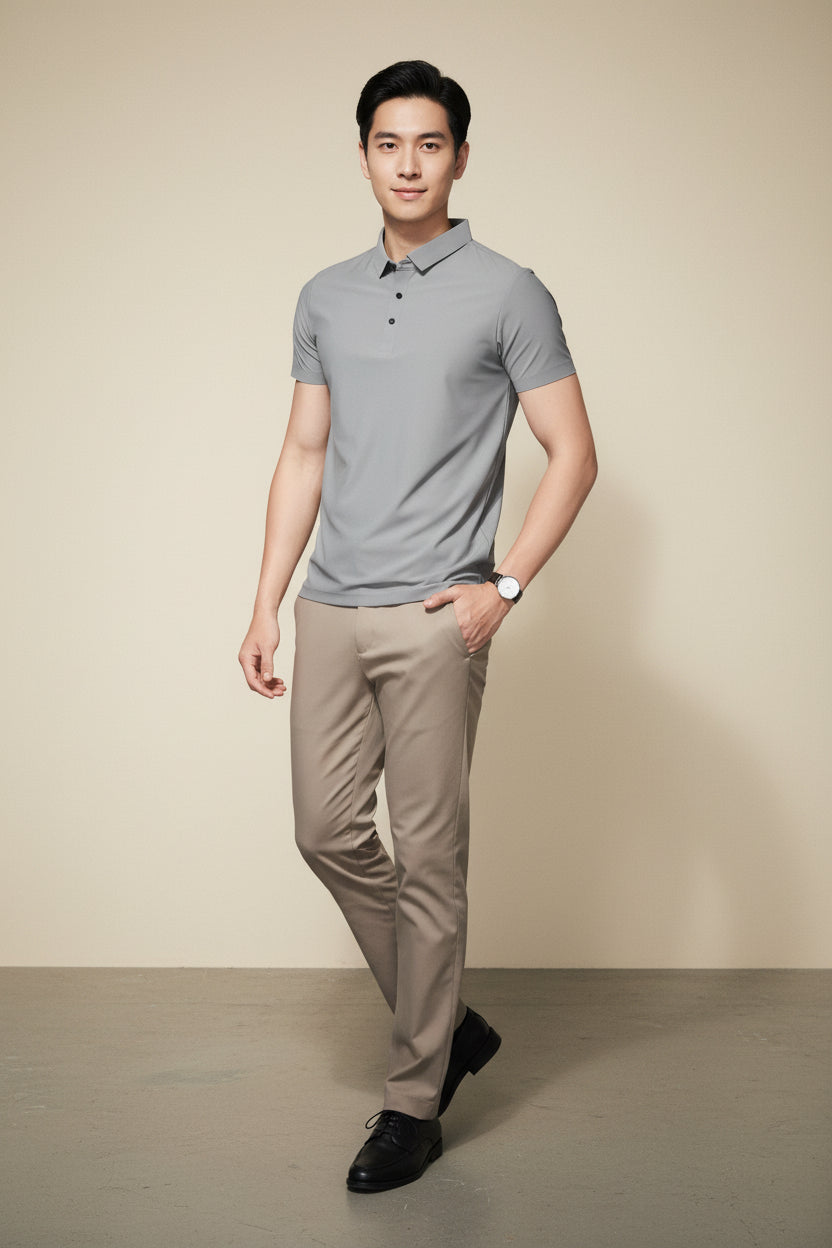 Men’s Premium Ice Silk Polo Shirt – Wrinkle-Resistant light grey
