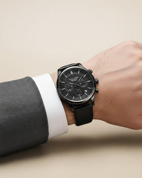 Mens Black Leather Watch - Luxemiro Black