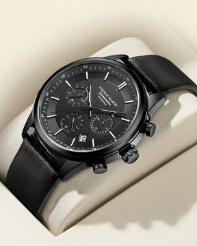 Mens Black Leather Watch - Luxemiro Black