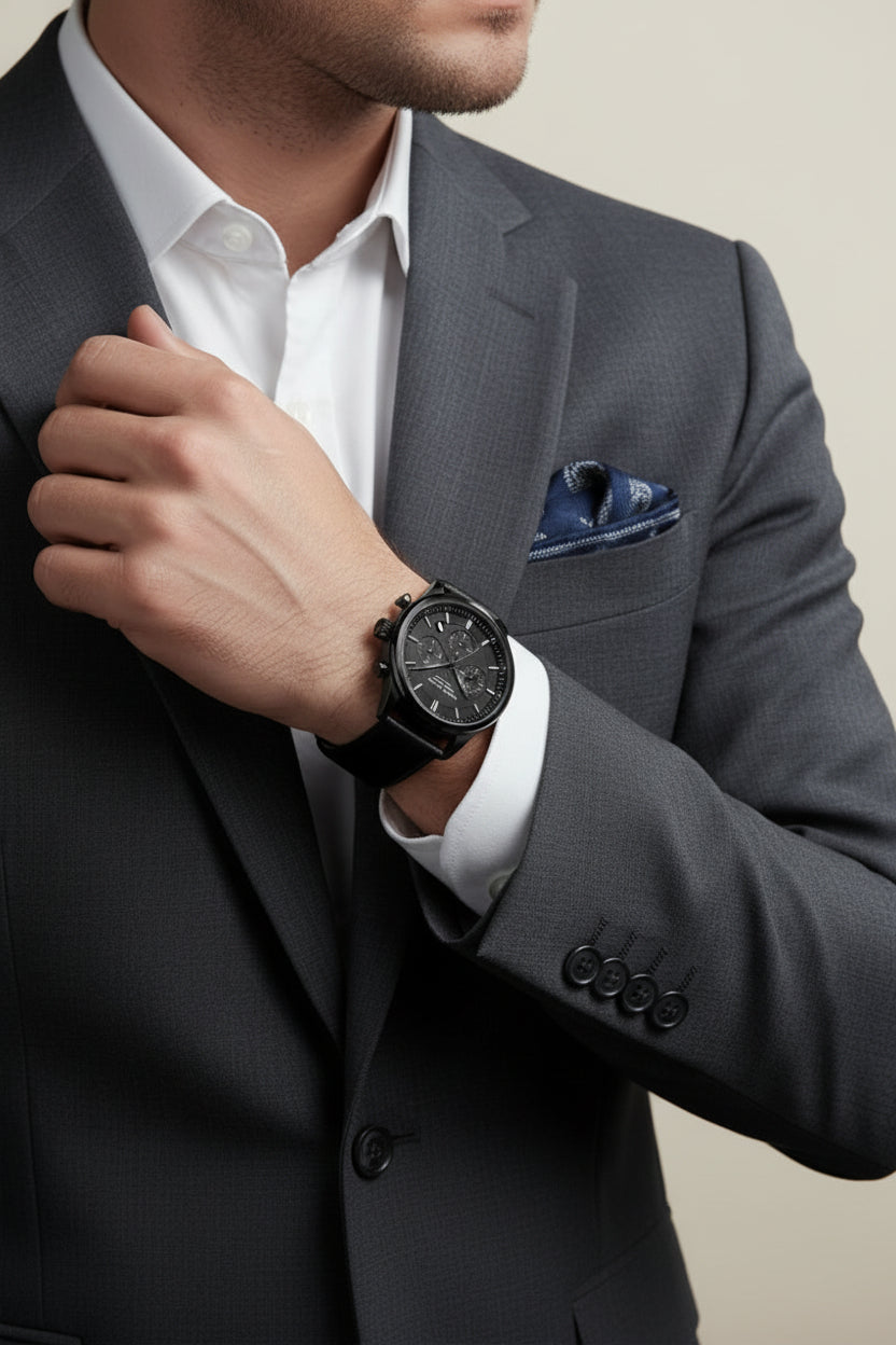 Mens Black Leather Watch - Luxemiro Black