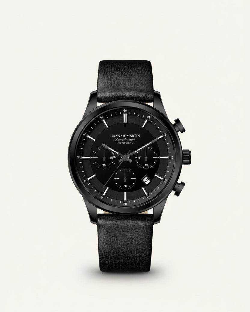 Mens Black Leather Watch - Luxemiro Black