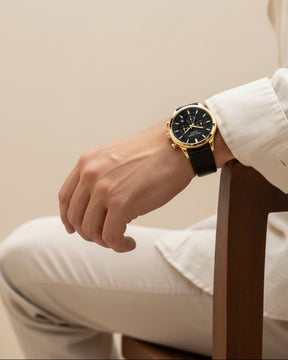 Mens Black Leather Watch - Luxemiro Black Gold