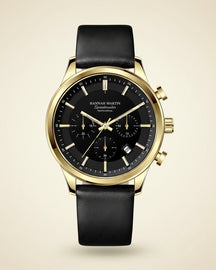 Mens Black Leather Watch - Luxemiro Black Gold