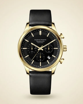 Mens Black Leather Watch - Luxemiro Black Gold