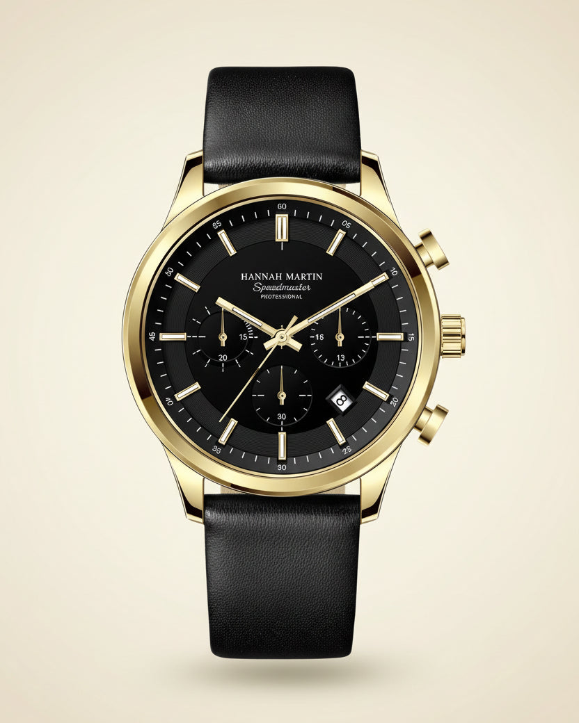 Mens Black Leather Watch - Luxemiro Black Gold