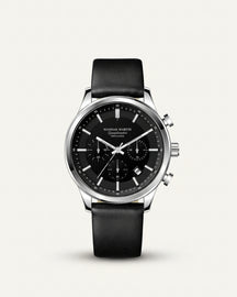 Mens Black Leather Watch - Luxemiro Black Silver