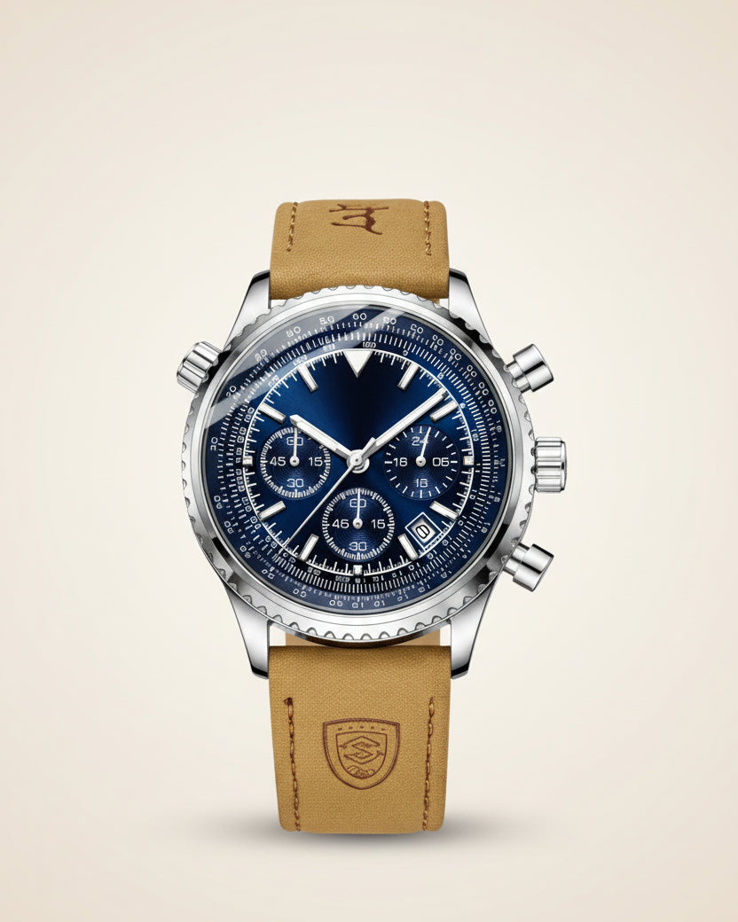 Mens Chronograph Leather Watch - Bellatour Blue