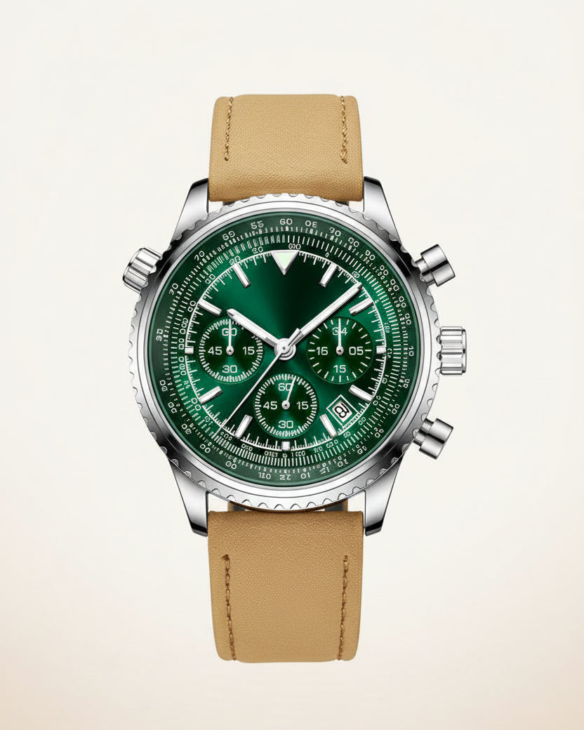 Mens Chronograph Leather Watch - Bellatour Green