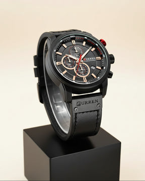 Mens Chronograph Premium Leather Watch - Dominus Black