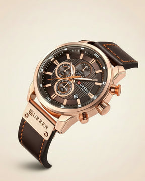 Mens Chronograph Premium Leather Watch - Dominus Rose Gold