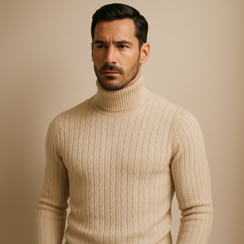 Mens Old Money High Collar Sweater - Rizzo Beige