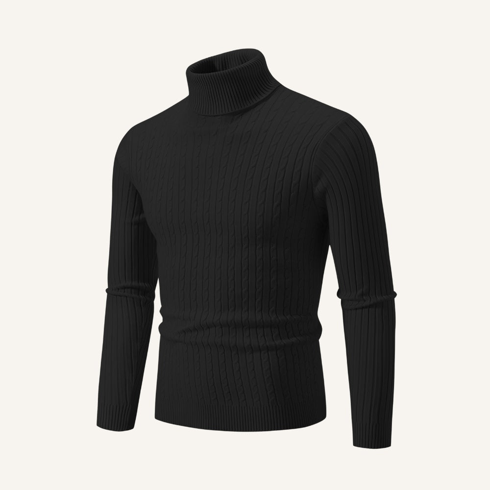 Mens Old Money High Collar Sweater - Rizzo Black