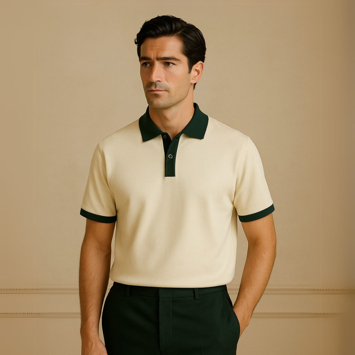 Mens Old Money Polo Vittore Green & Cream