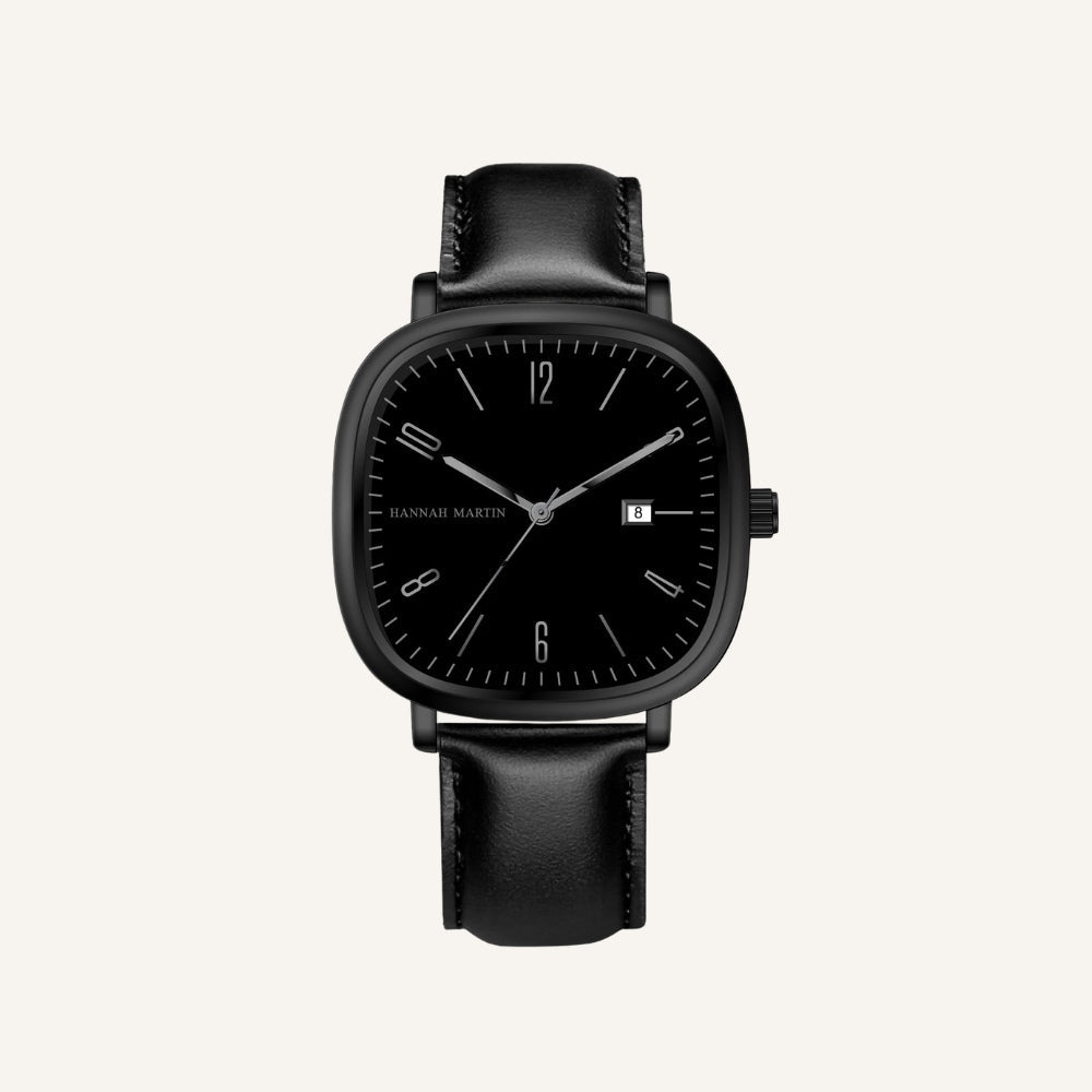 Mens Retro Leather Watch - Outline Black