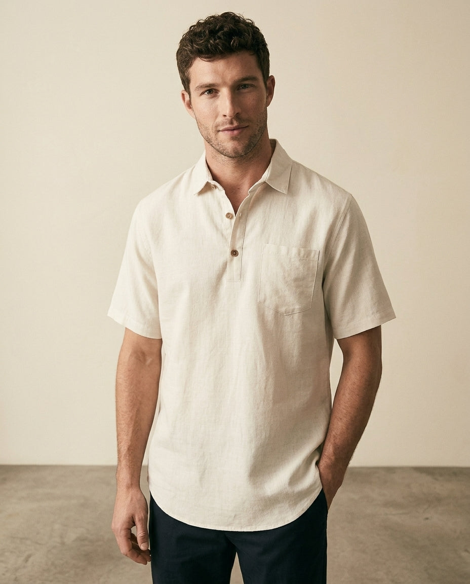 CB Refined Linen Resort Polo - Cream