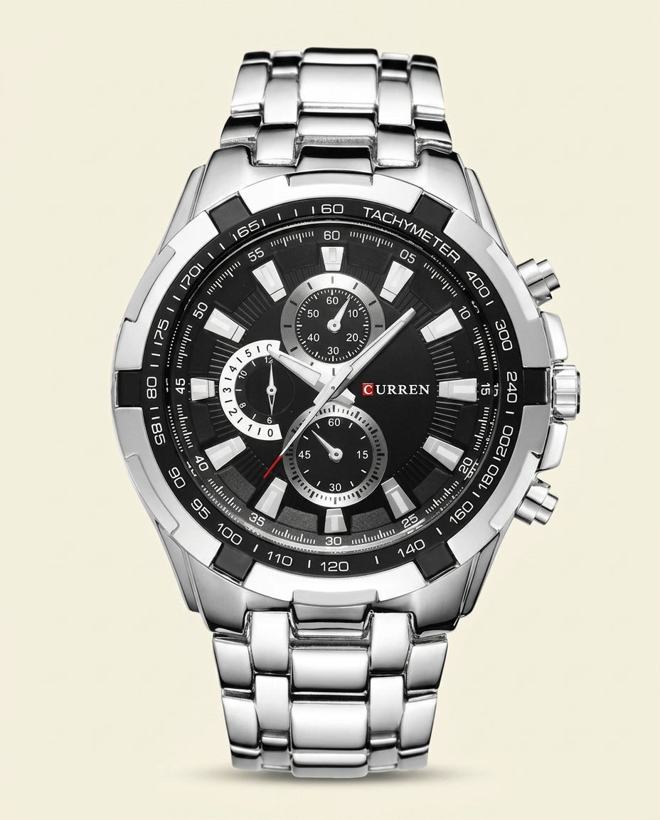 PD Classic Black Steel Watch - Black Silver
