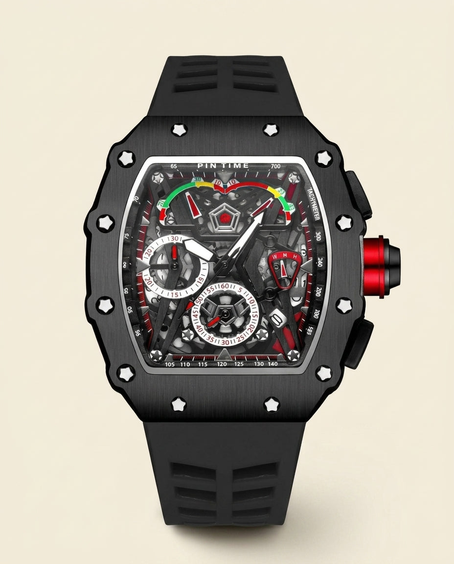 PT Elite Skeleton Racing Watch - Black Red