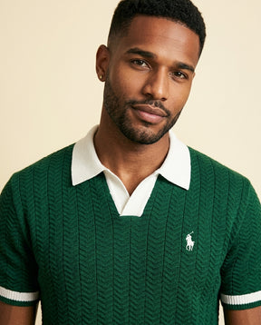 RL Prestige Cable Knit Polo & Shorts Set - Forest Green + White - view 4