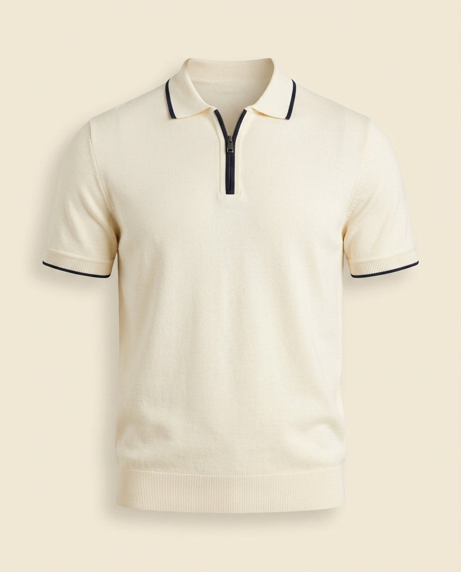 RL Prestige Zip-Neck Knit Polo - Cream
