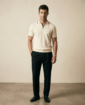 Open Collar Knit Polo Shirt - Cream - view 3