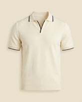 Open Collar Knit Polo Shirt - Cream
