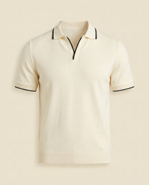 Open Collar Knit Polo Shirt - Cream